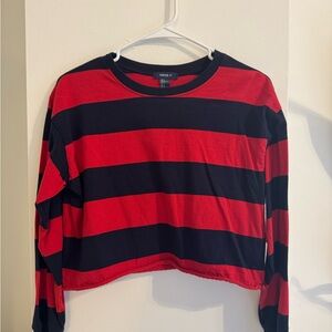 Forever 21 Red and Navy Striped Long Sleeve Top
